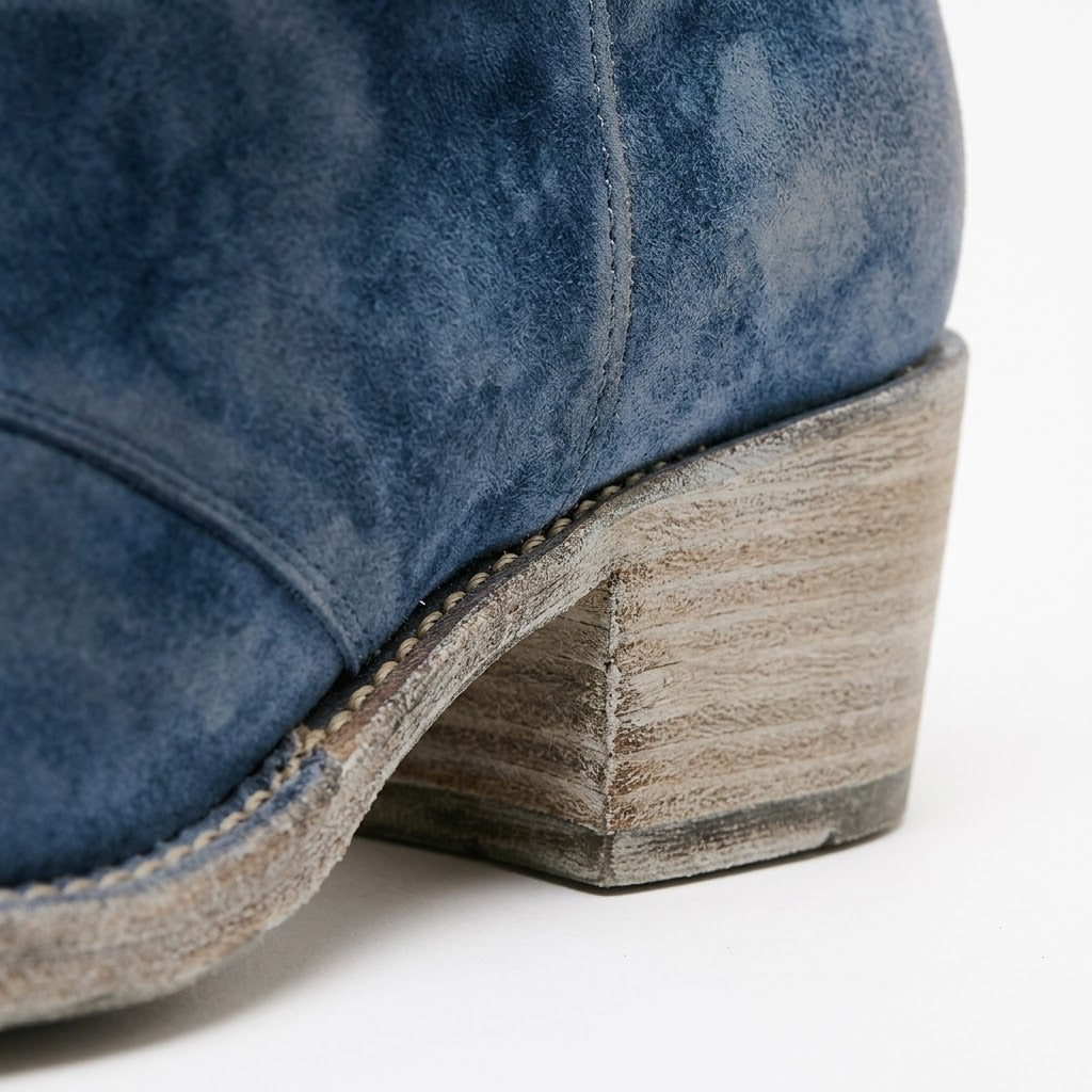 Women's Blue Western Ankle Boots — Block Heel Pull On Cowboy Boots