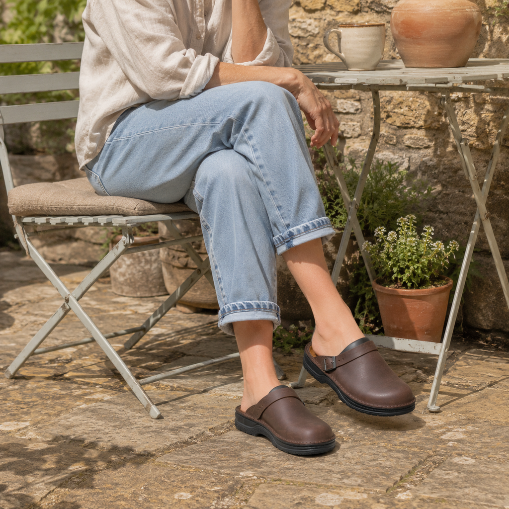 Clara Heritage Buckle Clog — Women's Comfort Slip-On Shoe