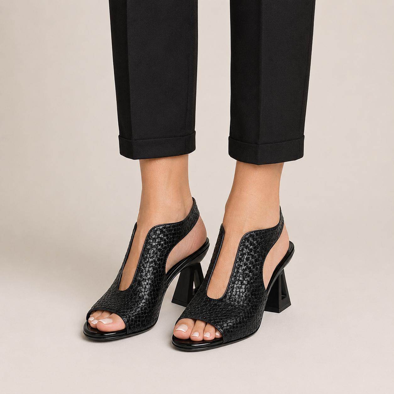 Clara Woven Heeled Sandal — Women's Open Toe Slingback Block Heel