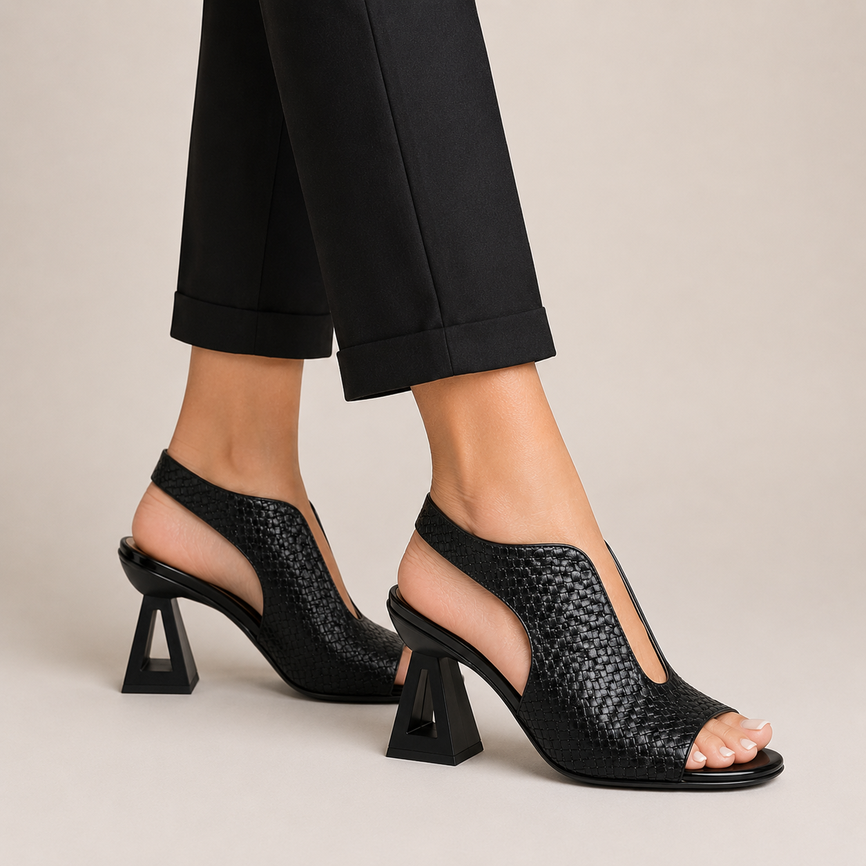 Clara Woven Heeled Sandal — Women's Open Toe Slingback Block Heel