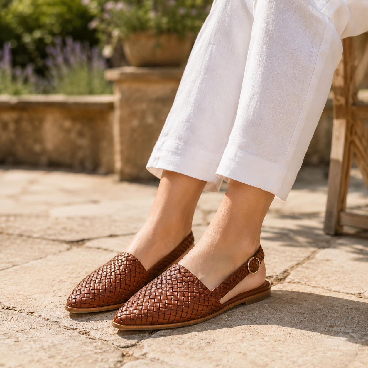 Clara Woven Slingback Flat — Women's Pointed Toe Woven Slip-On Shoe