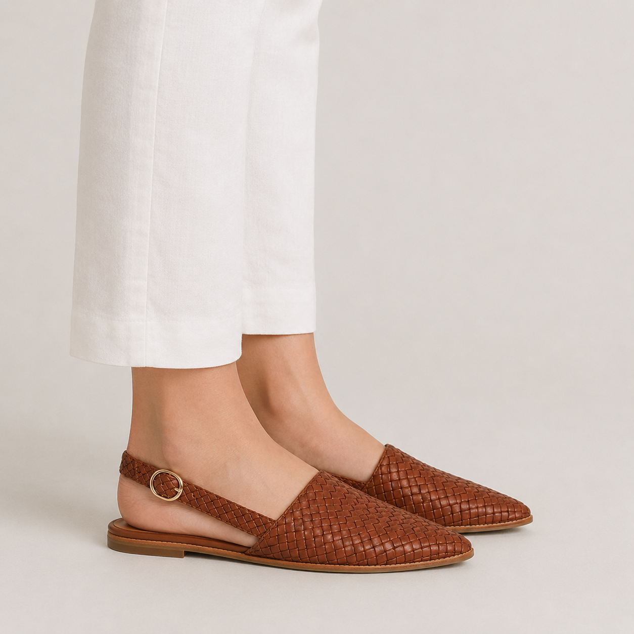 Clara Woven Slingback Flat — Women's Pointed Toe Woven Slip-On Shoe