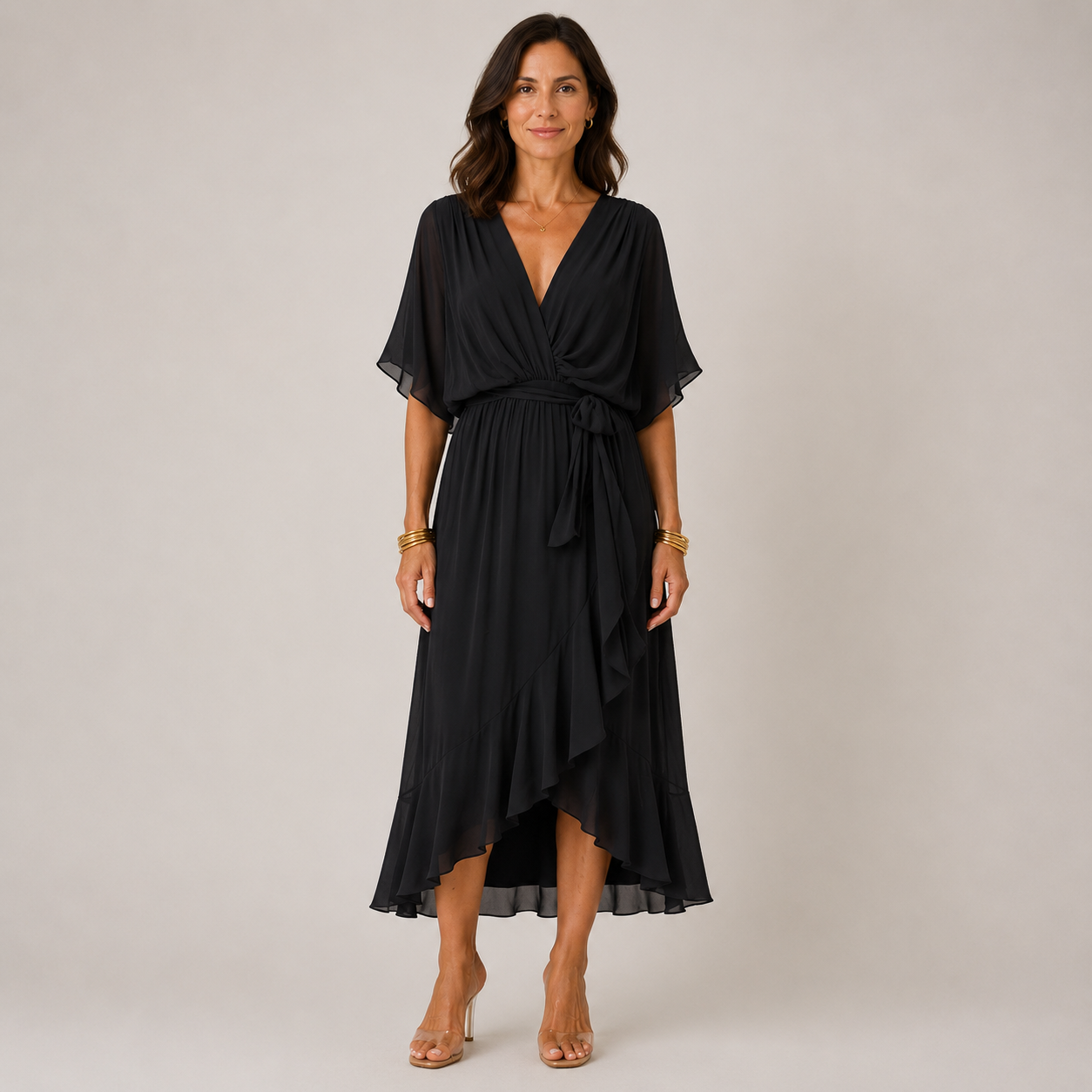 Clara Wrap Midi Dress — Women's Kimono Sleeve Belted Summer Dress