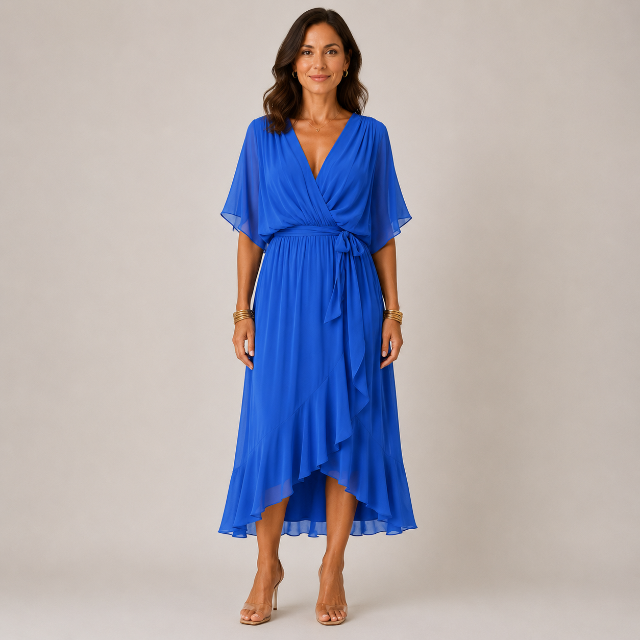 Clara Wrap Midi Dress — Women's Kimono Sleeve Belted Summer Dress