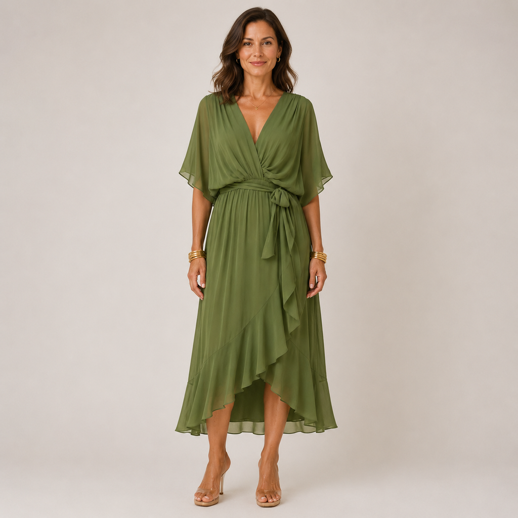Clara Wrap Midi Dress — Women's Kimono Sleeve Belted Summer Dress