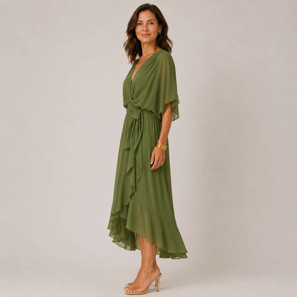 Clara Wrap Midi Dress — Women's Kimono Sleeve Belted Summer Dress