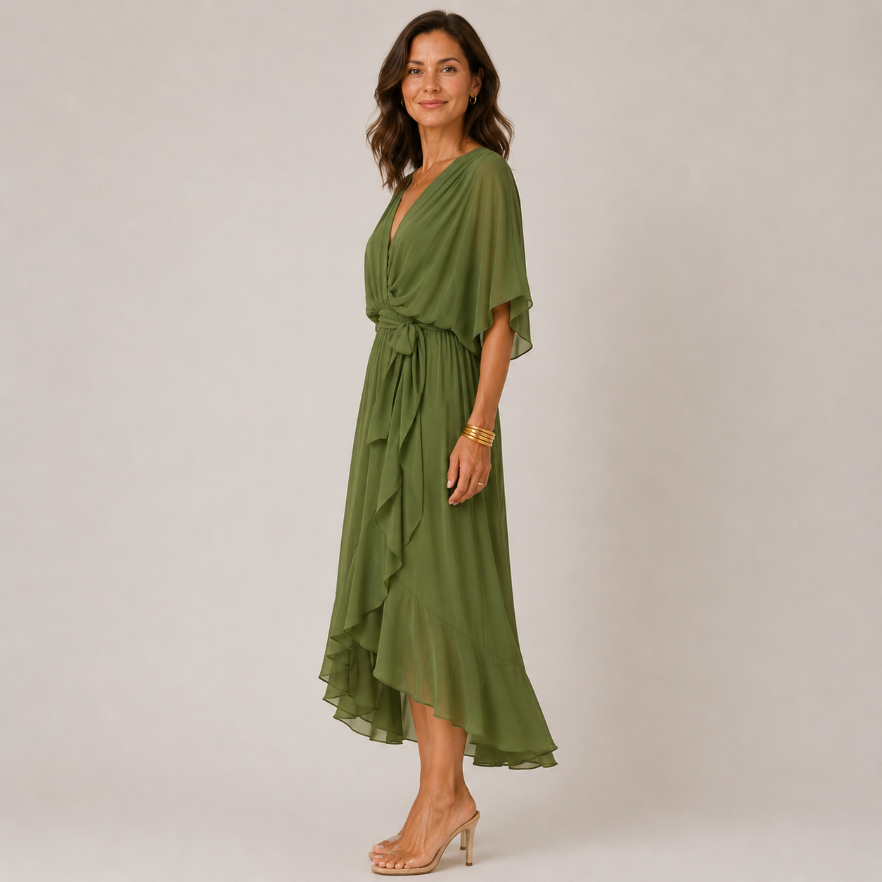 Clara Wrap Midi Dress — Women's Kimono Sleeve Belted Summer Dress
