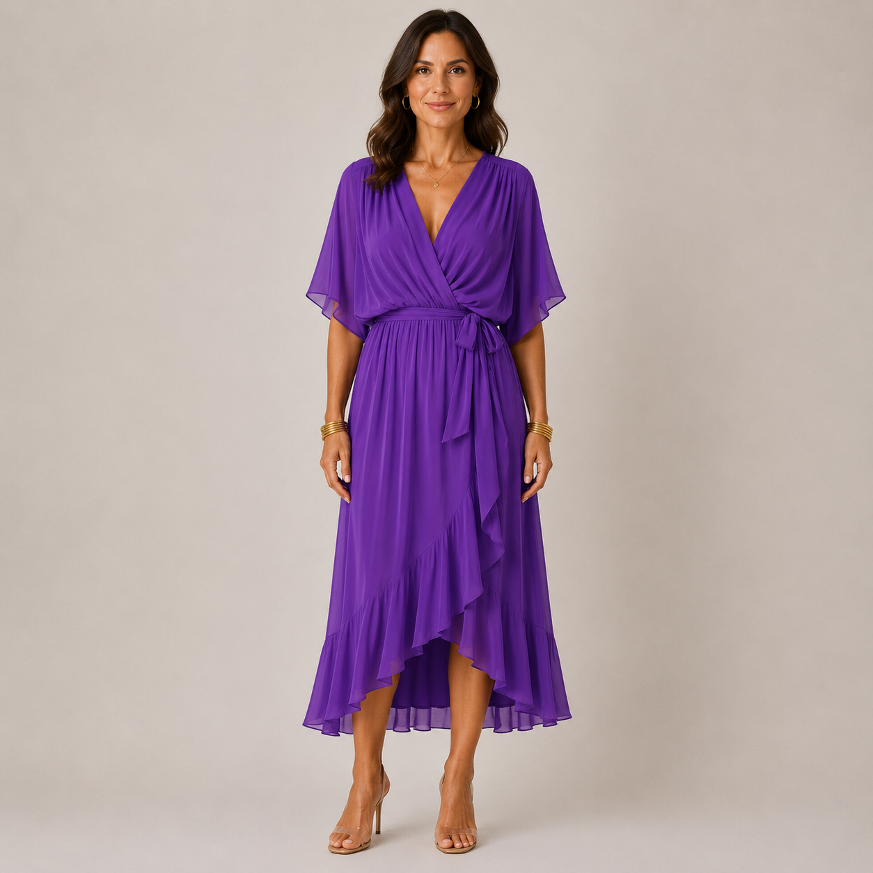 Clara Wrap Midi Dress — Women's Kimono Sleeve Belted Summer Dress