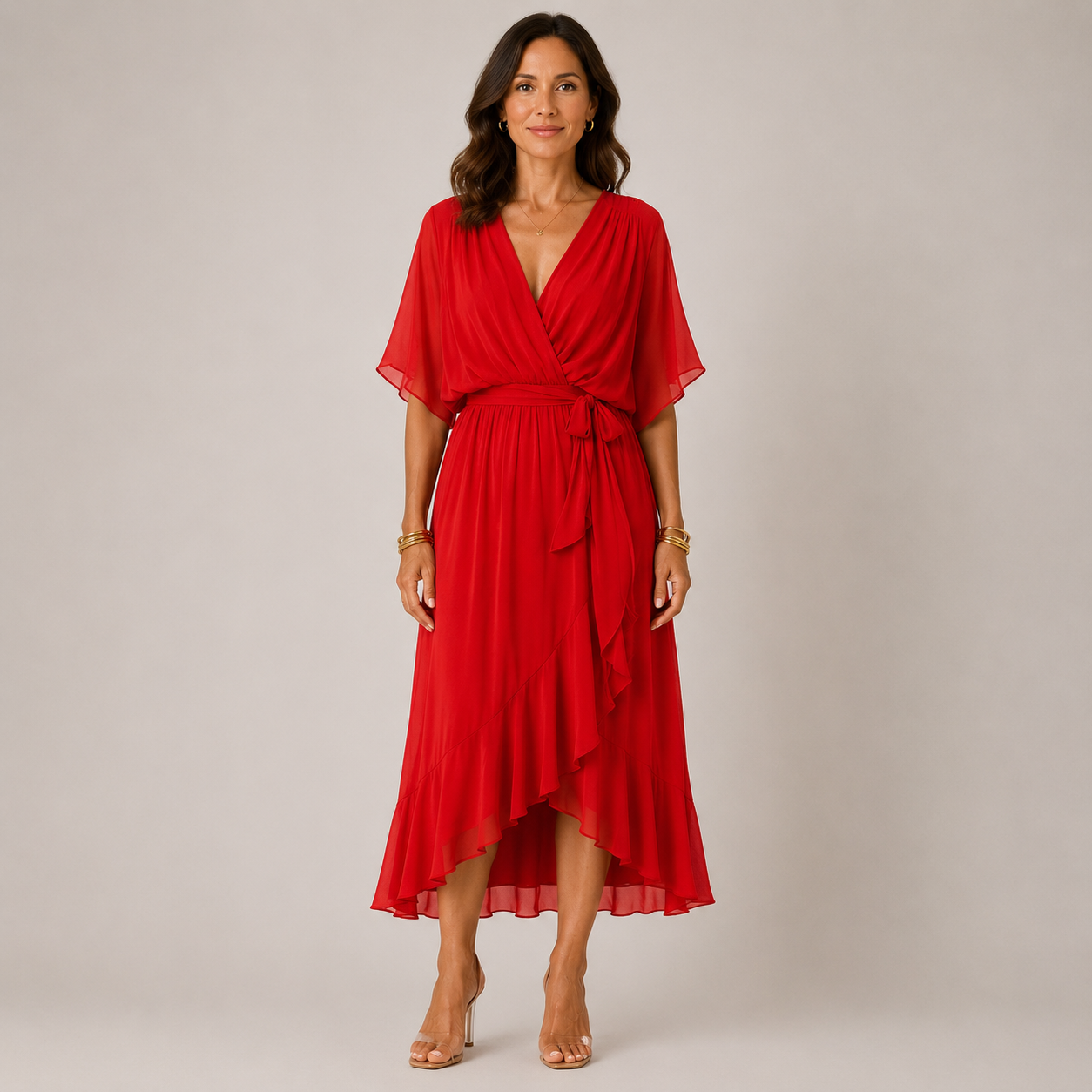 Clara Wrap Midi Dress — Women's Kimono Sleeve Belted Summer Dress