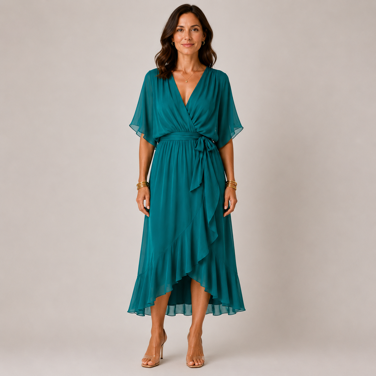 Clara Wrap Midi Dress — Women's Kimono Sleeve Belted Summer Dress