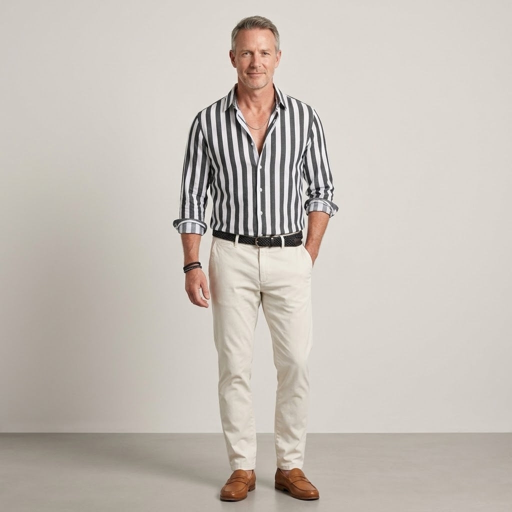 Michael Riviera Stripe Shirt — Men's Striped Button-Down Long Sleeve Shirt