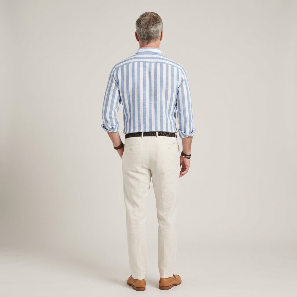 Michael Riviera Stripe Shirt — Men's Striped Button-Down Long Sleeve Shirt