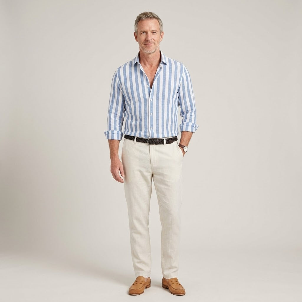 Michael Riviera Stripe Shirt — Men's Striped Button-Down Long Sleeve Shirt
