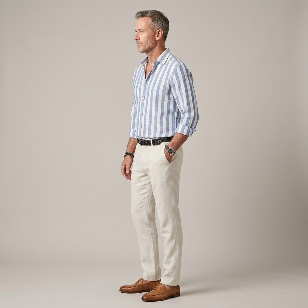 Michael Riviera Stripe Shirt — Men's Striped Button-Down Long Sleeve Shirt