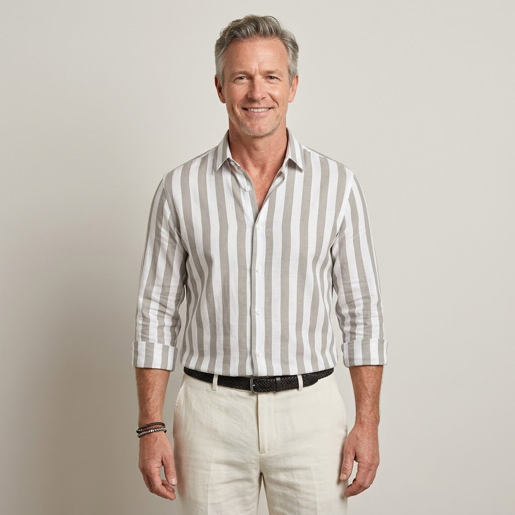 Michael Riviera Stripe Shirt — Men's Striped Button-Down Long Sleeve Shirt