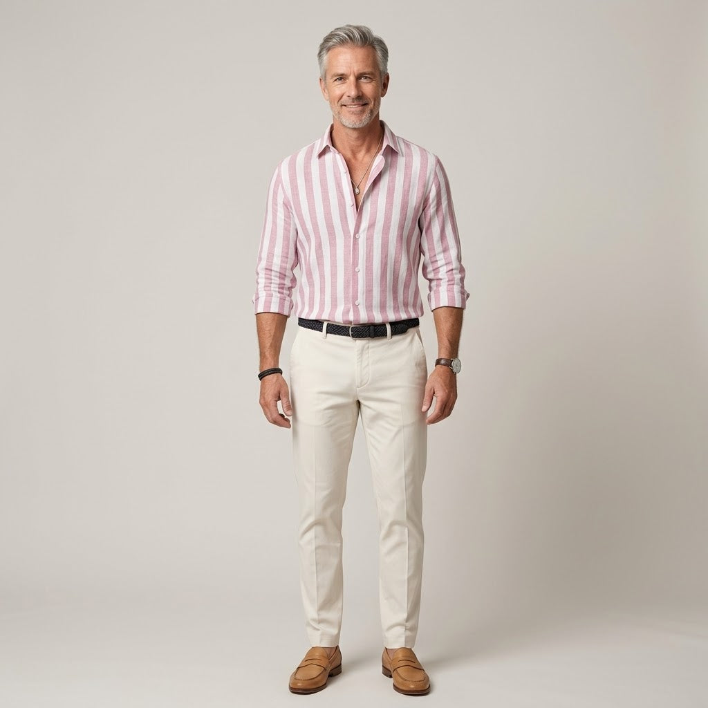 Michael Riviera Stripe Shirt — Men's Striped Button-Down Long Sleeve Shirt