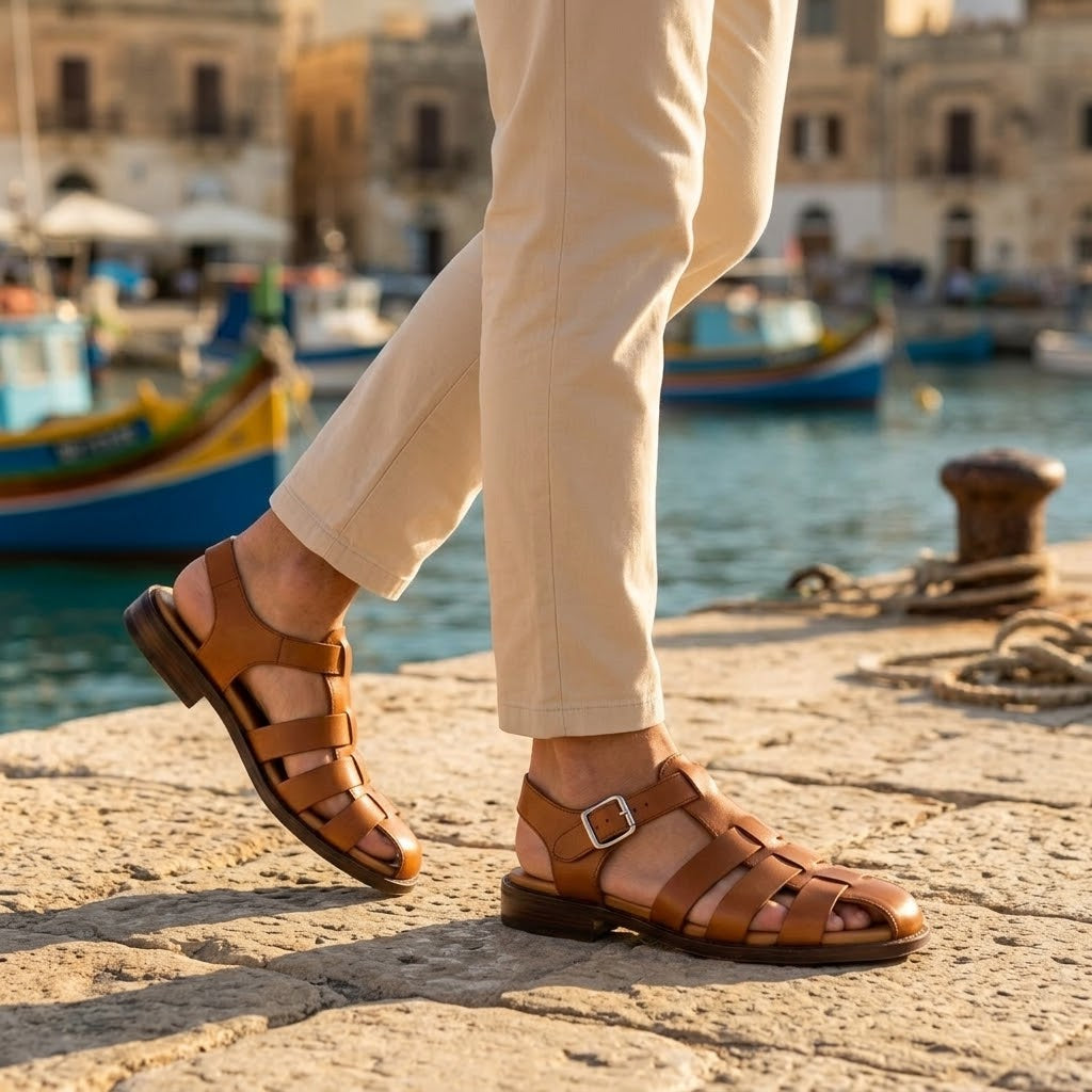 Patrick Fisherman Sandal — Men's Closed Toe Leather-Look Buckle Sandal