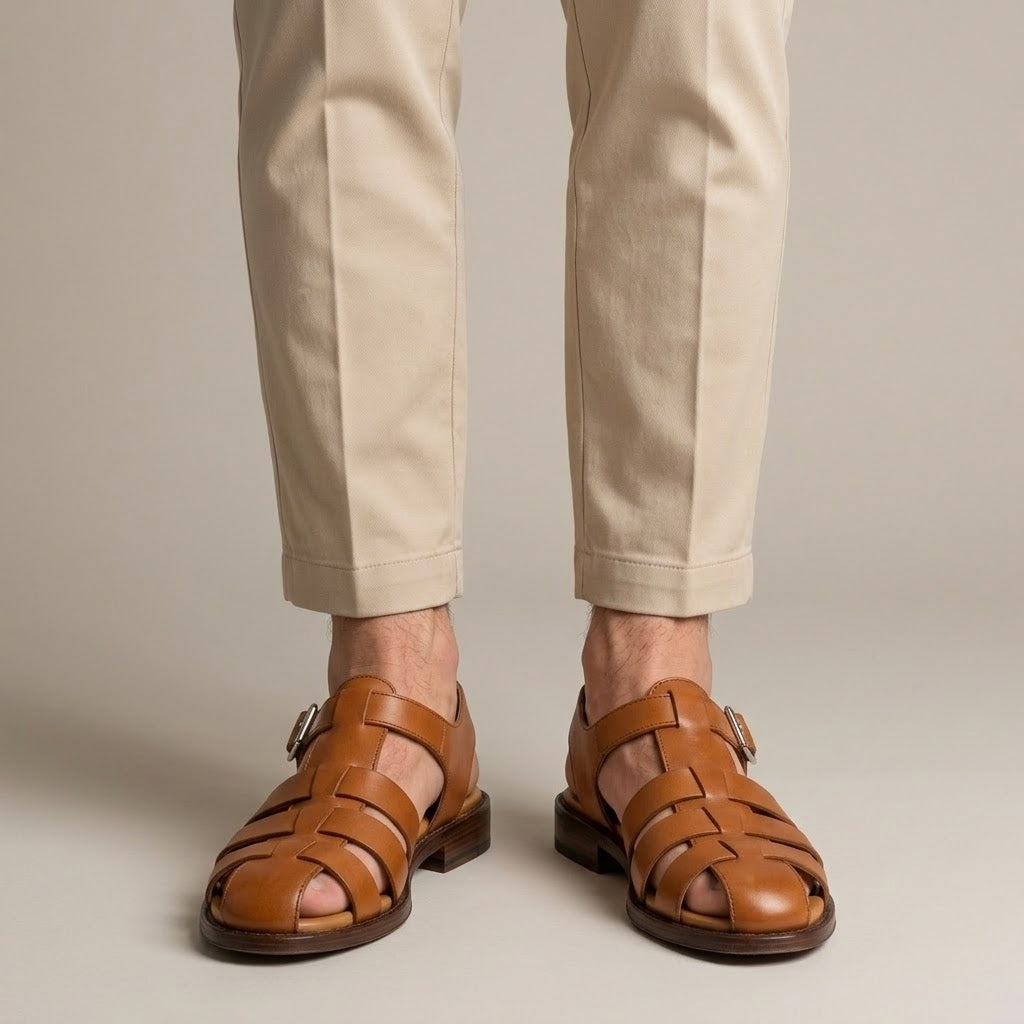 Patrick Fisherman Sandal — Men's Closed Toe Leather-Look Buckle Sandal