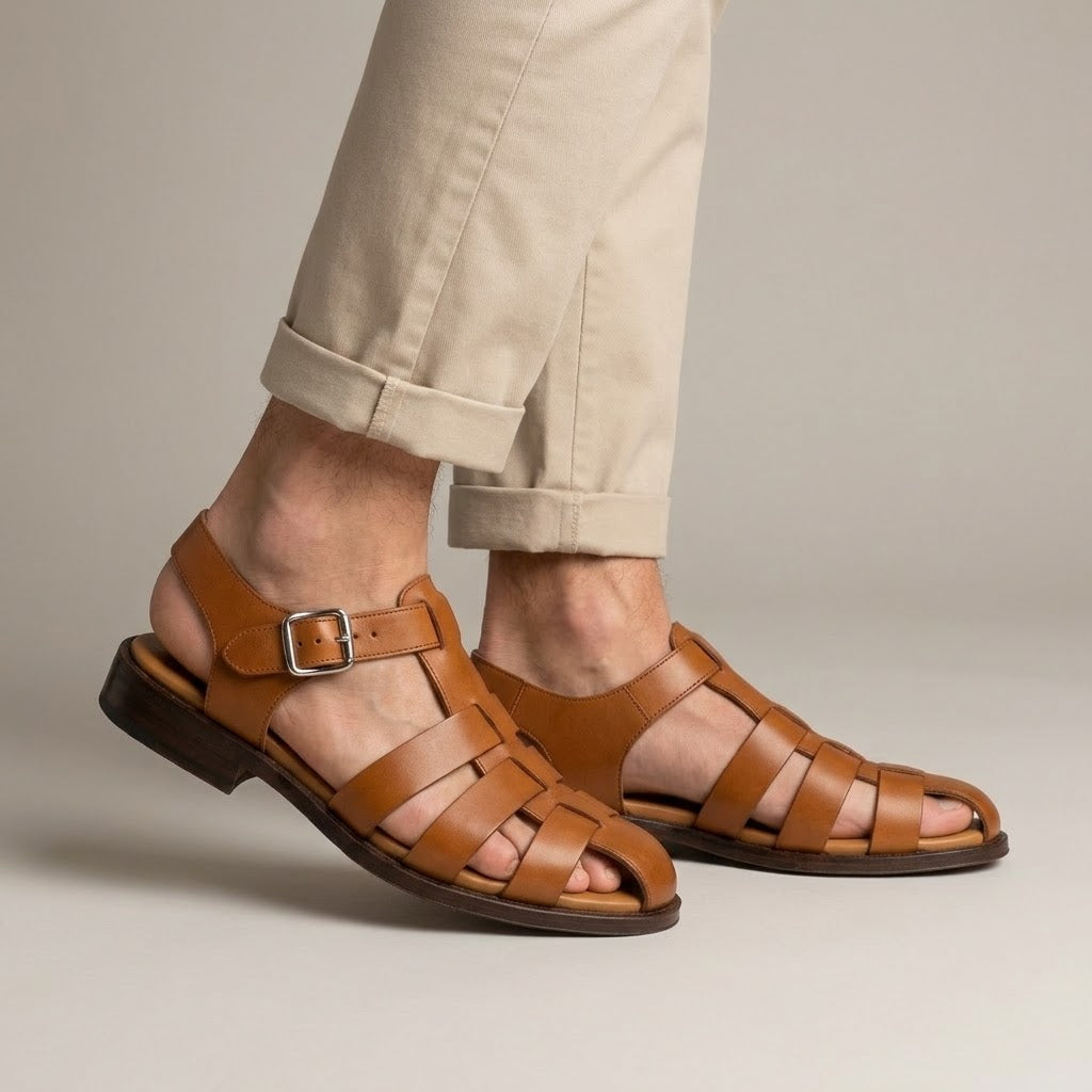 Patrick Fisherman Sandal — Men's Closed Toe Leather-Look Buckle Sandal