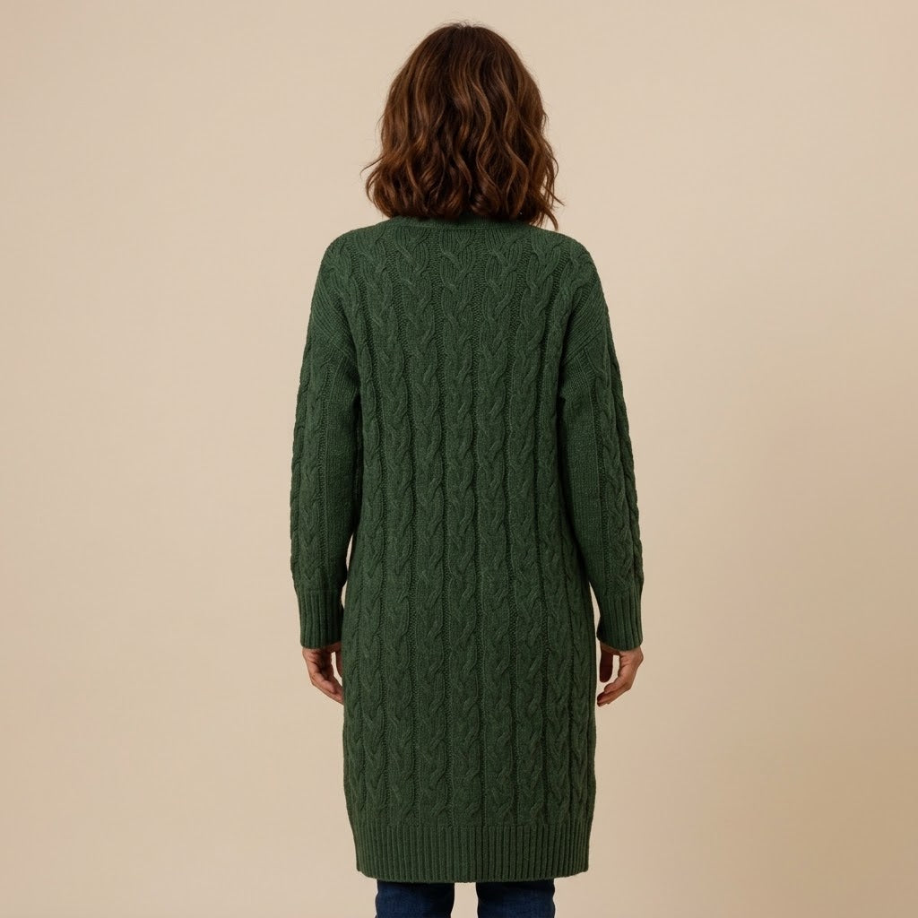 Women's Cable Knit Longline Cardigan — Open Front Long Duster Coatigan
