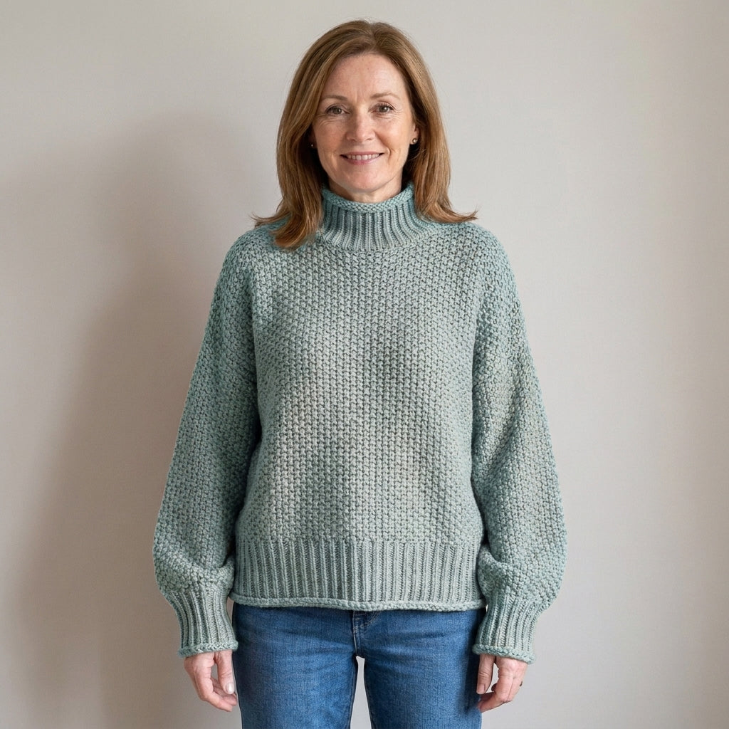 Women's Chunky Knit Turtleneck Jumper – Oversized Textured Sweater with Batwing Sleeves