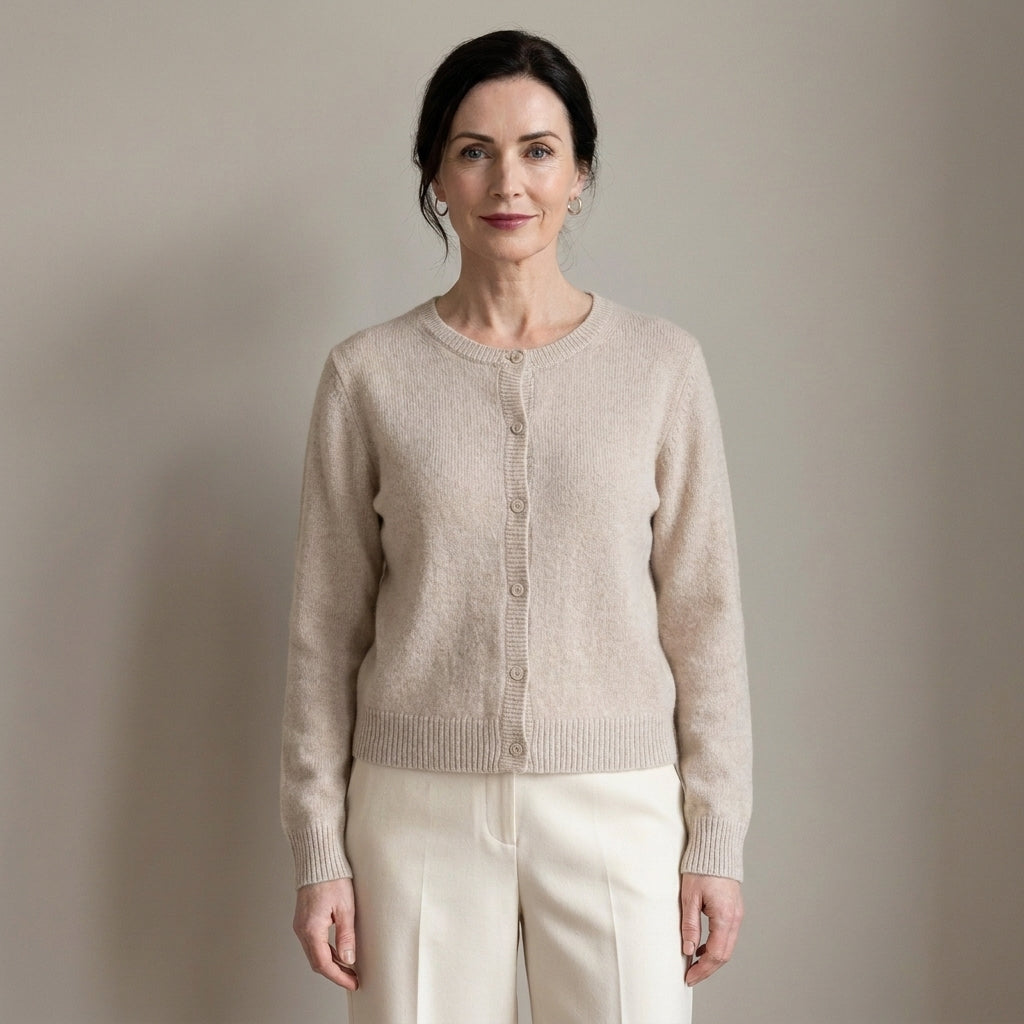 Women's Soft Knit Button Cardigan, Round Neck – Grey