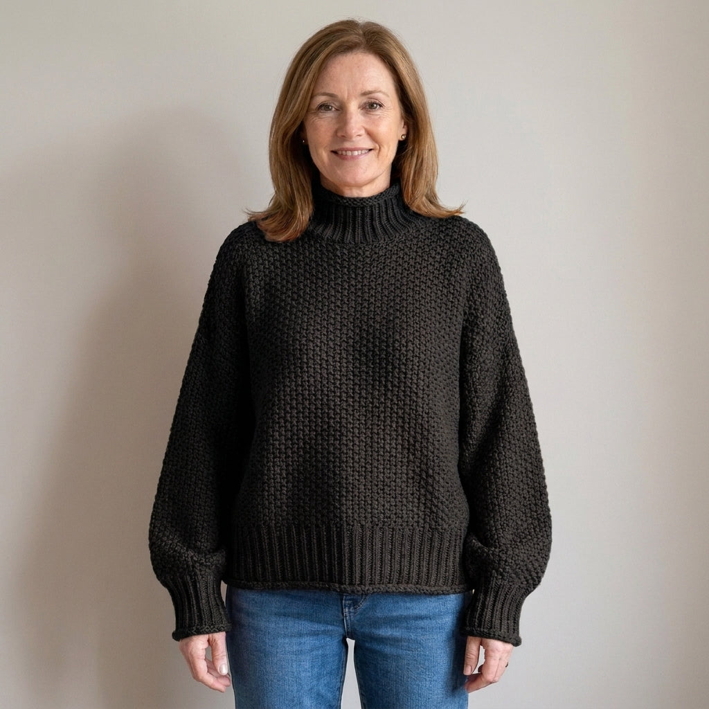 Women's Chunky Knit Turtleneck Jumper – Oversized Textured Sweater with Batwing Sleeves
