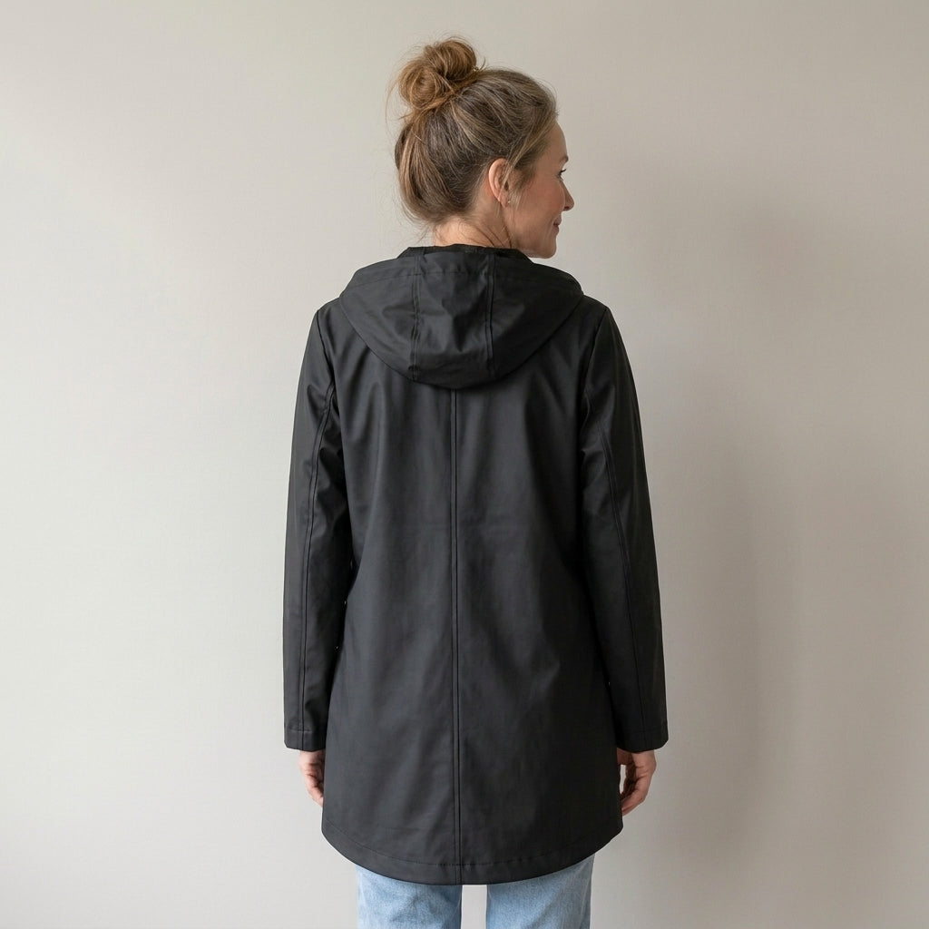 Women's Waterproof Hooded Rain Jacket, Lightweight – Black