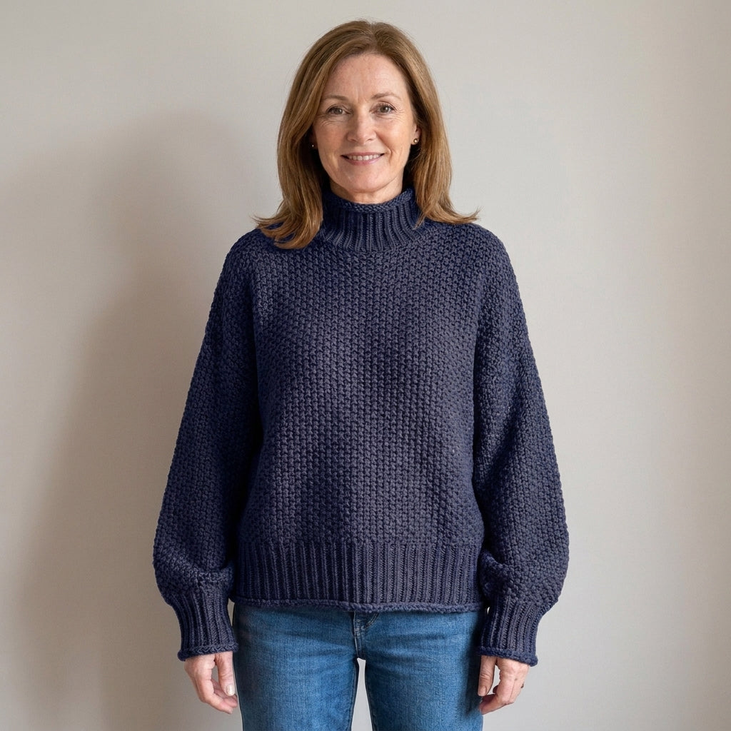 Women's Chunky Knit Turtleneck Jumper – Oversized Textured Sweater with Batwing Sleeves