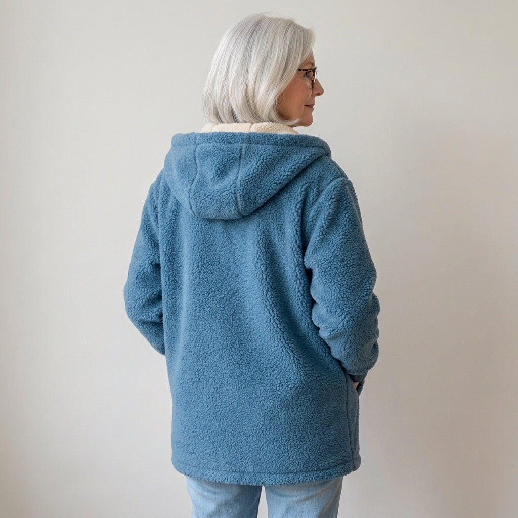 Women's Hooded Teddy Fleece Jacket, Zip-Up – Blue