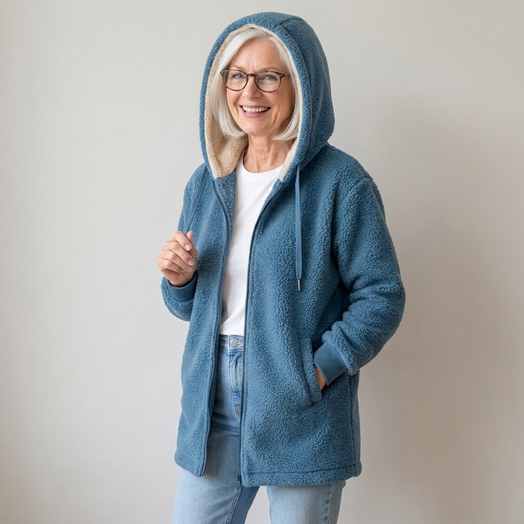 Women's Hooded Teddy Fleece Jacket, Zip-Up – Blue