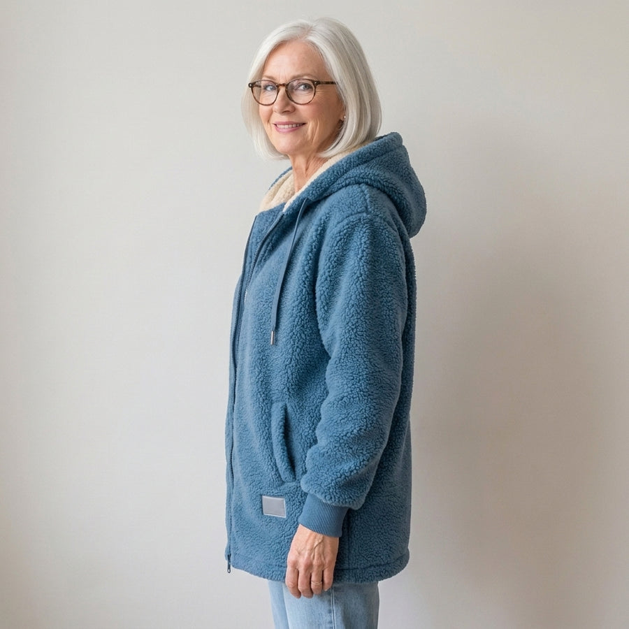 Women's Hooded Teddy Fleece Jacket, Zip-Up – Blue