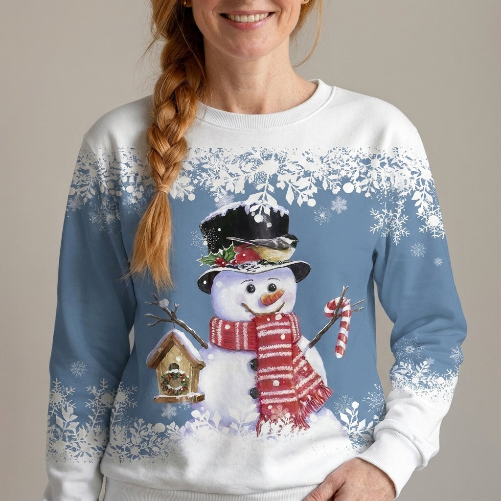 Women's Snowman Christmas Jumper, Crew Neck Sweatshirt – Blue