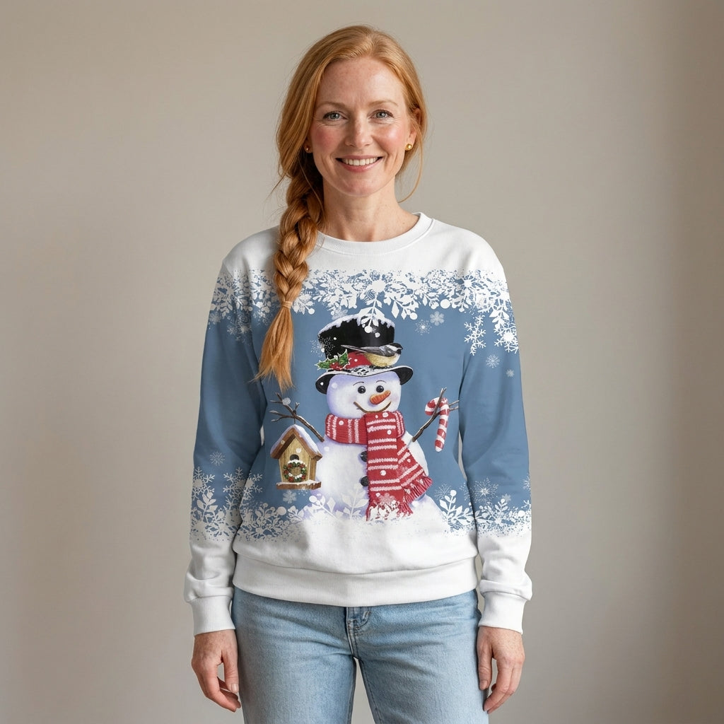 Women's Snowman Christmas Jumper, Crew Neck Sweatshirt – Blue