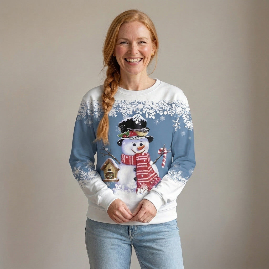 Women's Snowman Christmas Jumper, Crew Neck Sweatshirt – Blue