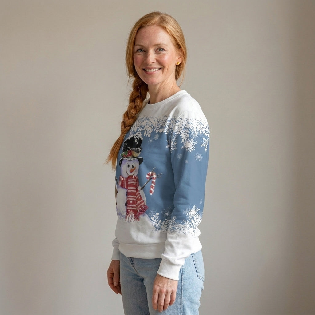 Women's Snowman Christmas Jumper, Crew Neck Sweatshirt – Blue