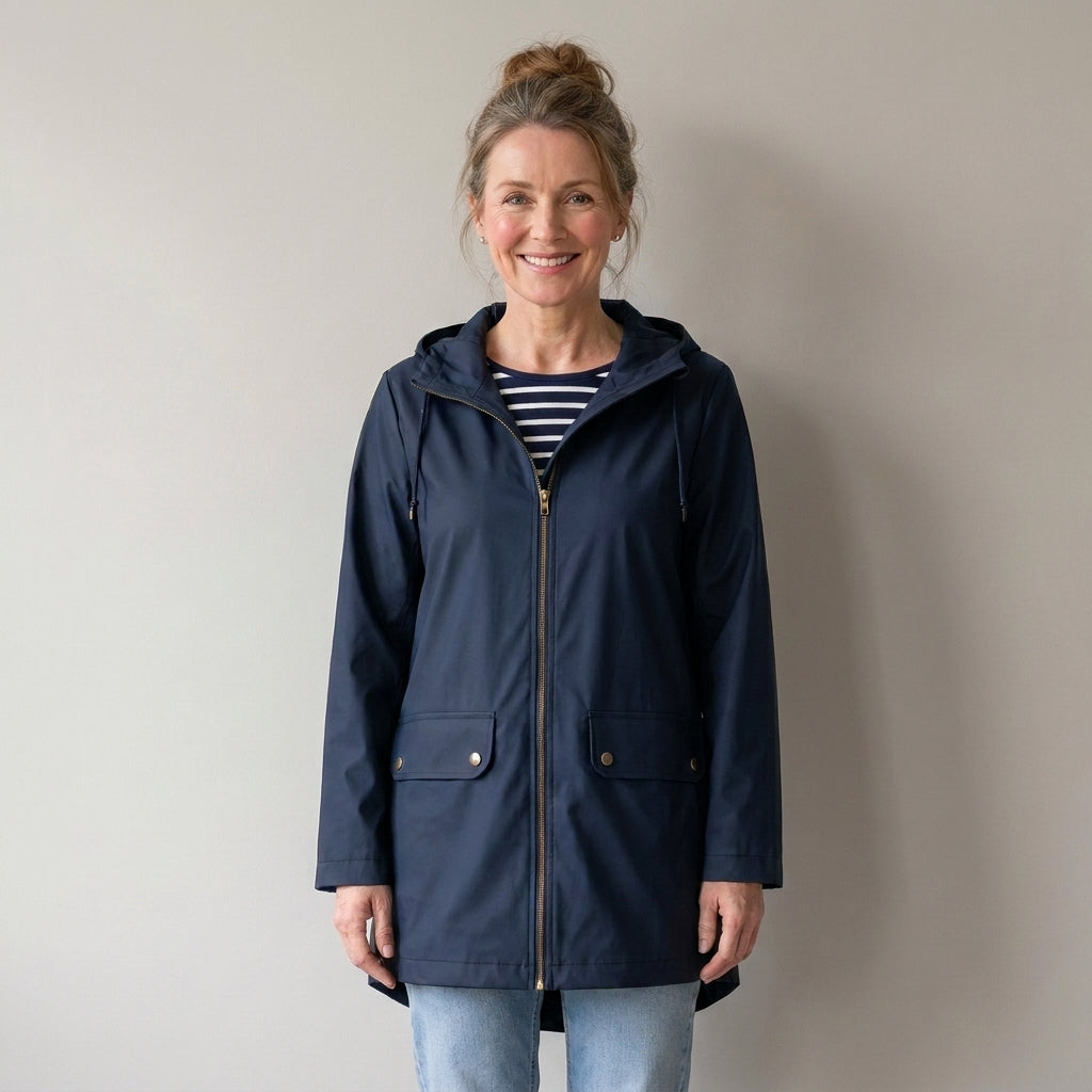 Women's Waterproof Hooded Rain Jacket, Lightweight – Black