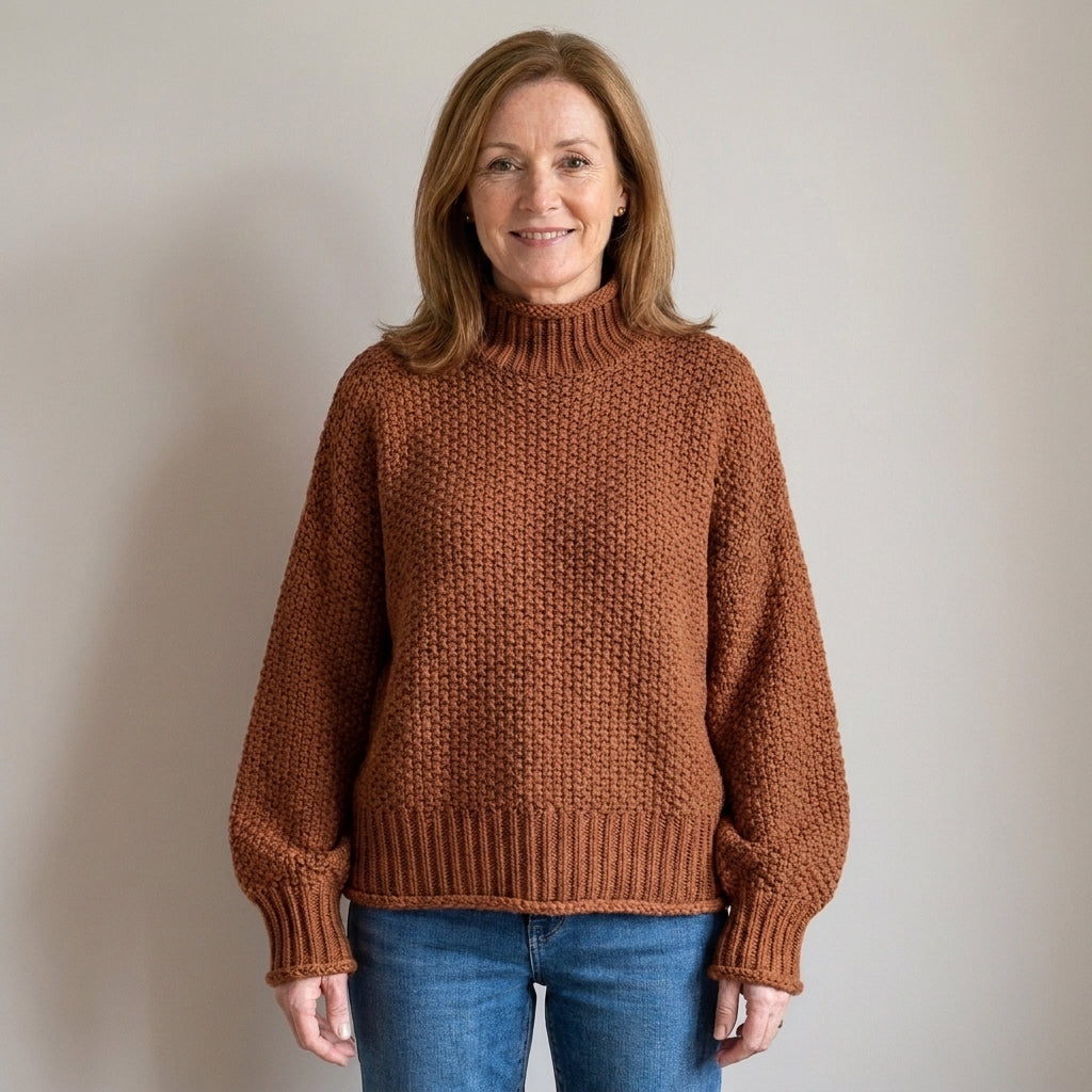 Women's Chunky Knit Turtleneck Jumper – Oversized Textured Sweater with Batwing Sleeves