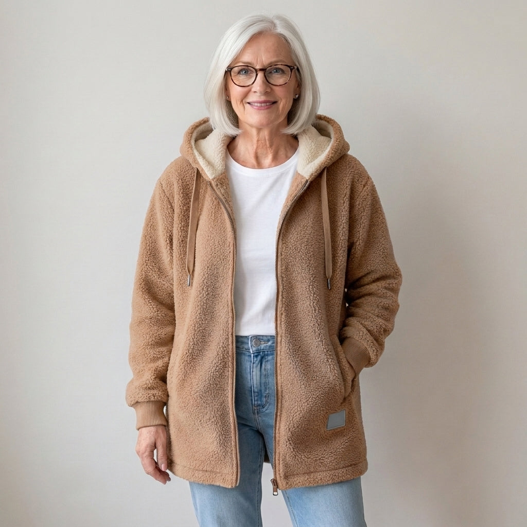Women's Hooded Teddy Fleece Jacket, Zip-Up – Blue