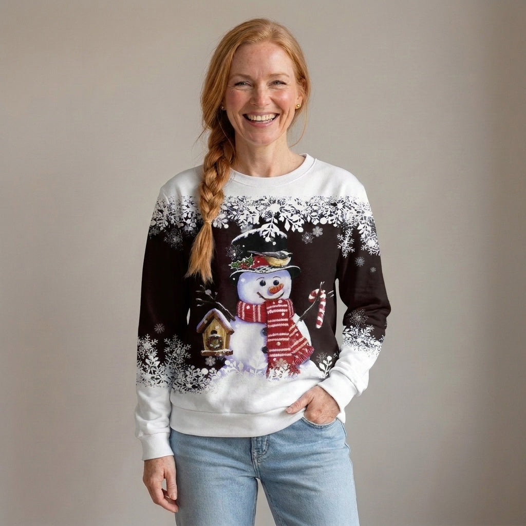 Women's Snowman Christmas Jumper, Crew Neck Sweatshirt – Blue