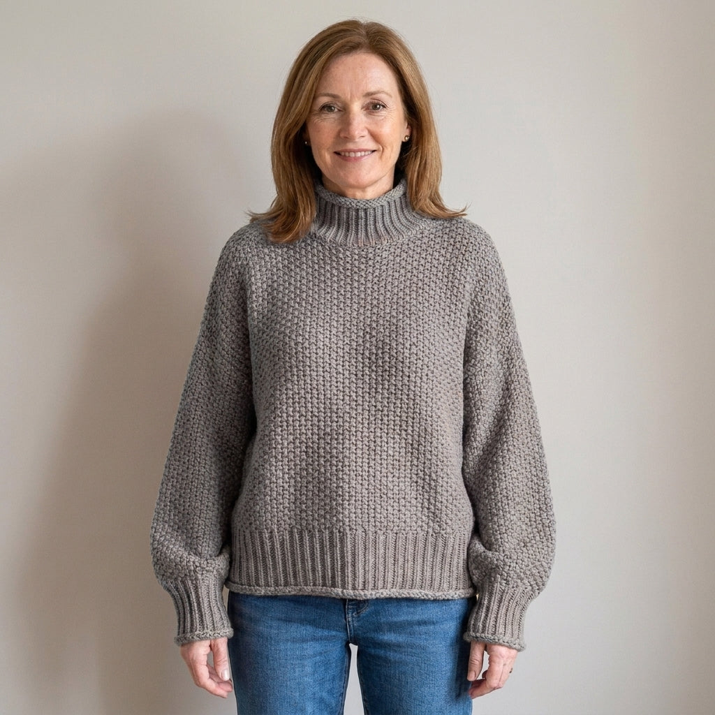 Women's Chunky Knit Turtleneck Jumper – Oversized Textured Sweater with Batwing Sleeves