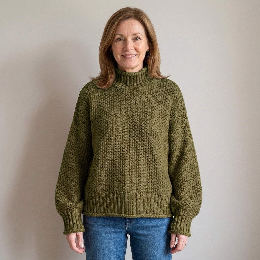 Women's Chunky Knit Turtleneck Jumper – Oversized Textured Sweater with Batwing Sleeves