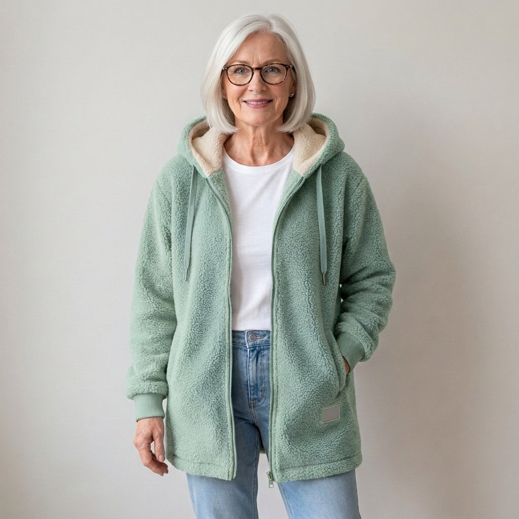 Women's Hooded Teddy Fleece Jacket, Zip-Up – Blue