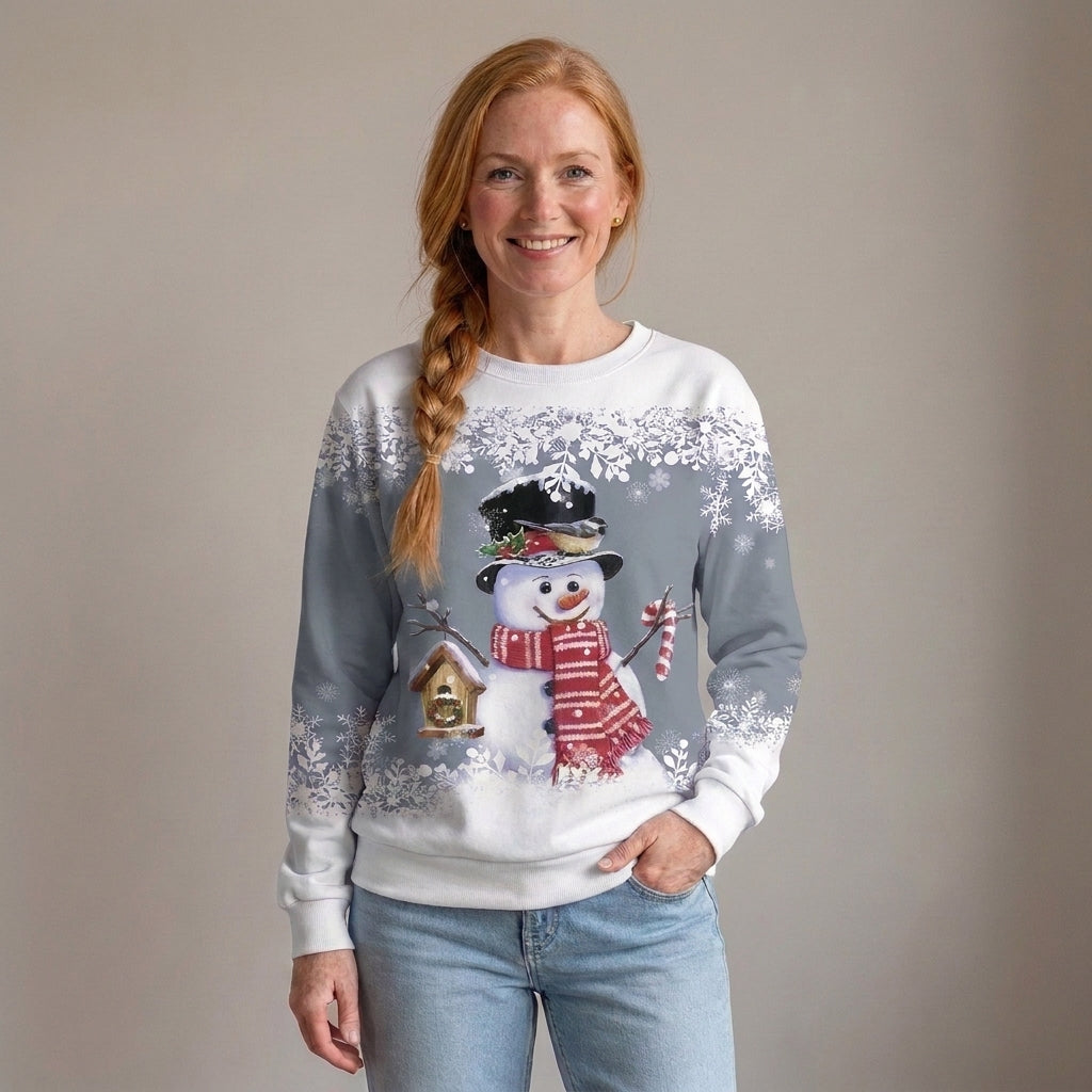 Women's Snowman Christmas Jumper, Crew Neck Sweatshirt – Blue