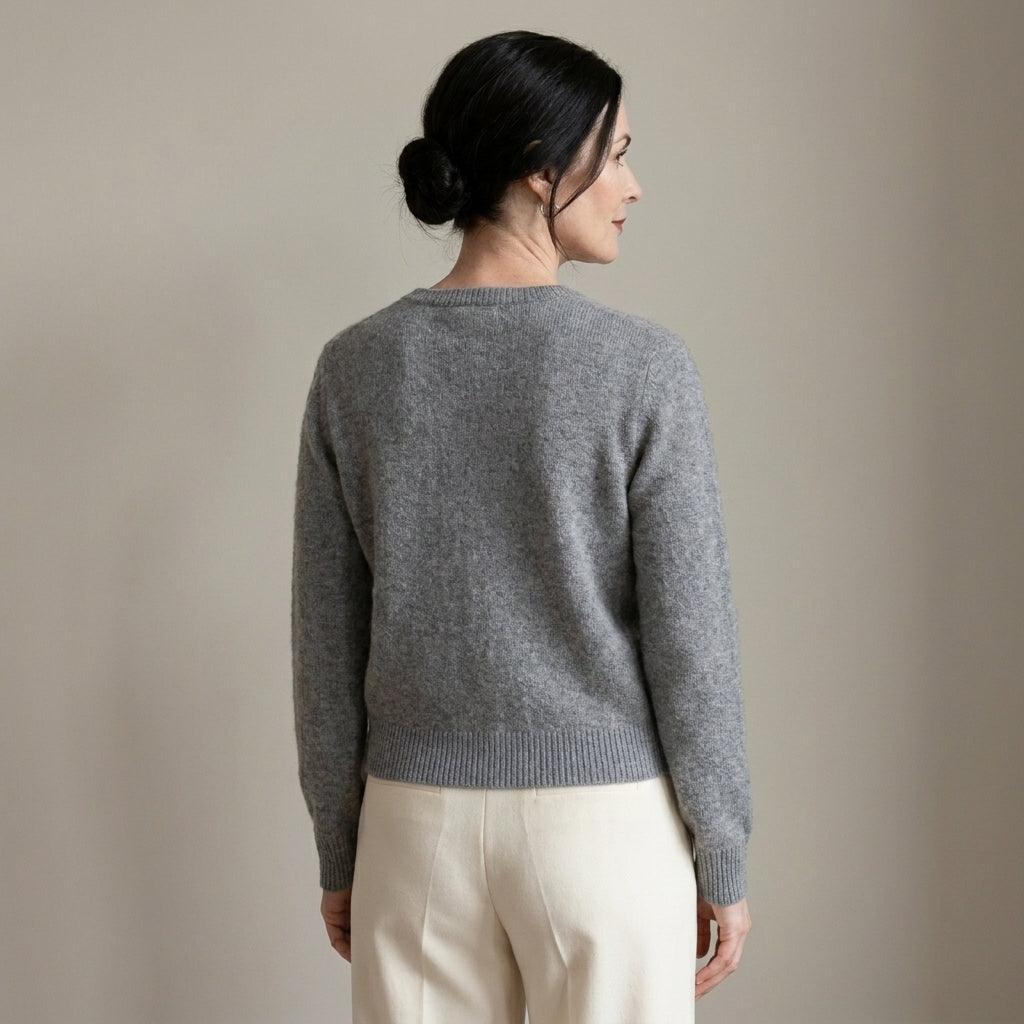 Women's Soft Knit Button Cardigan, Round Neck – Grey