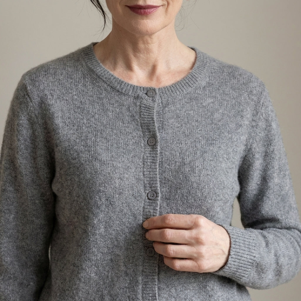 Women's Soft Knit Button Cardigan, Round Neck – Grey