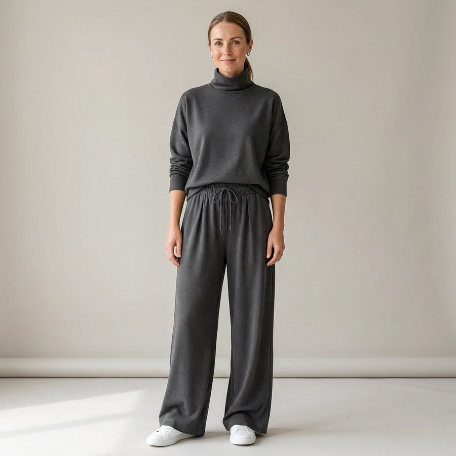 Women's Turtleneck & Wide-Leg Trouser Co-ord Set – Grey