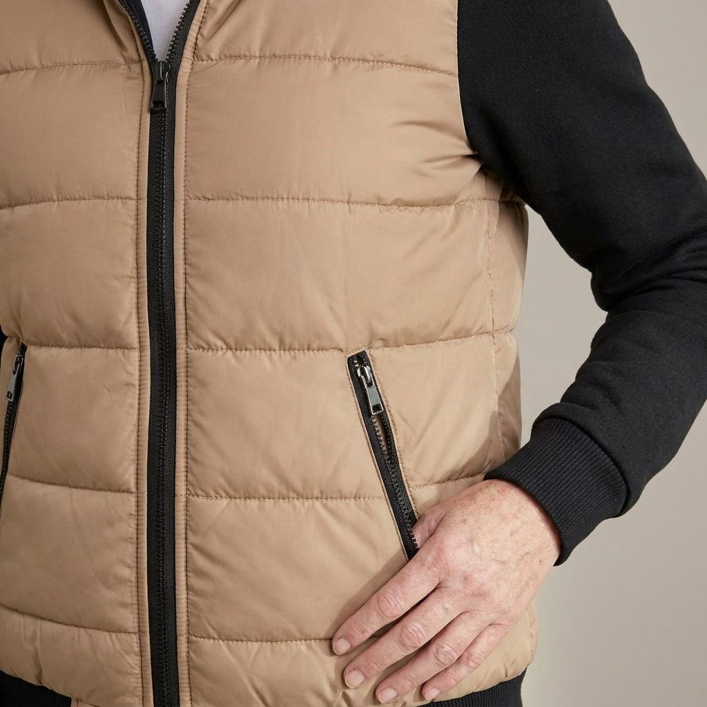 Women's Quilted Hooded Hybrid Jacket – Khaki & Black