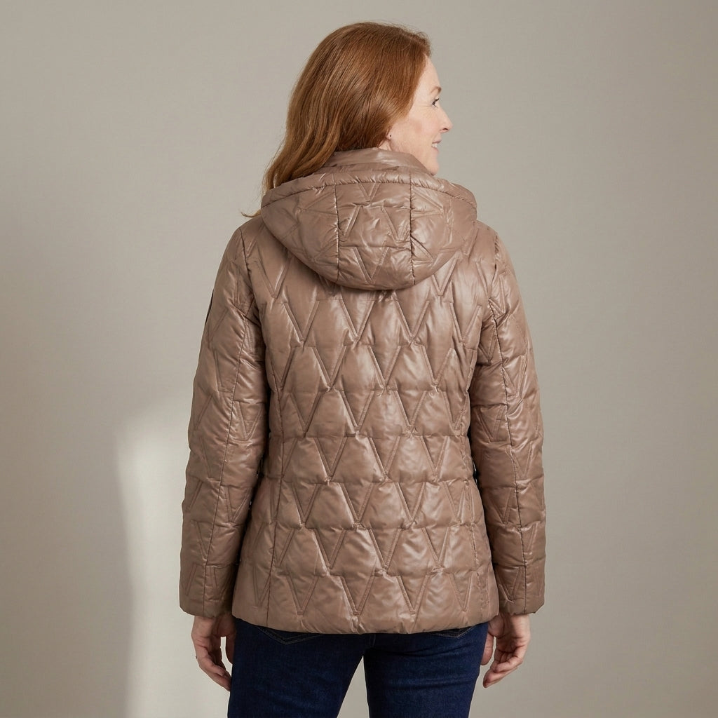 Women's Quilted Hooded Puffer Jacket – Mocha Brown
