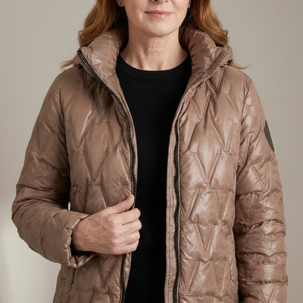 Women's Quilted Hooded Puffer Jacket – Mocha Brown